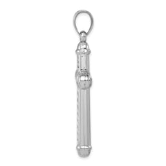 Sterling Silver 3D Reversible Cross Pendant with Rhodium-Plated Diamond-Cut Finish