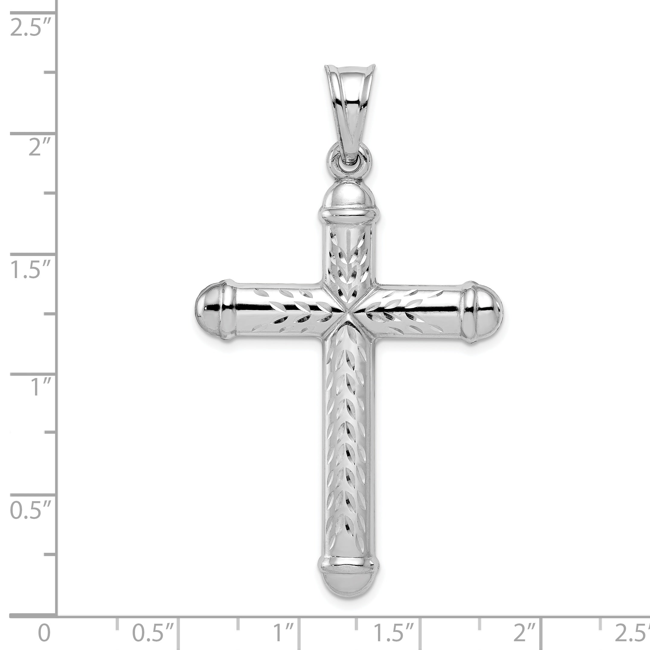 Sterling Silver 3D Reversible Cross Pendant with Rhodium-Plated Diamond-Cut Finish