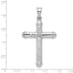 Sterling Silver 3D Reversible Cross Pendant with Rhodium-Plated Diamond-Cut Finish