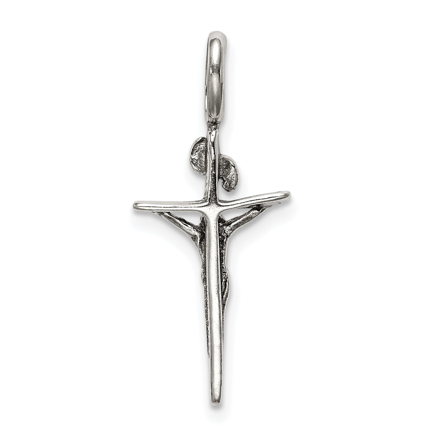 Sterling Silver 925 INRI Crucifix Pendant with Antiqued Polished Finish