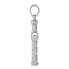 Sterling Silver 925 Polished 3D Latin Cross Pendant Rhodium-Plated