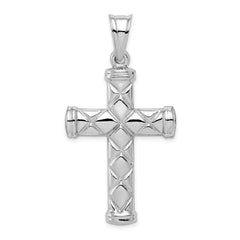 Sterling Silver 925 Polished 3D Latin Cross Pendant Rhodium-Plated