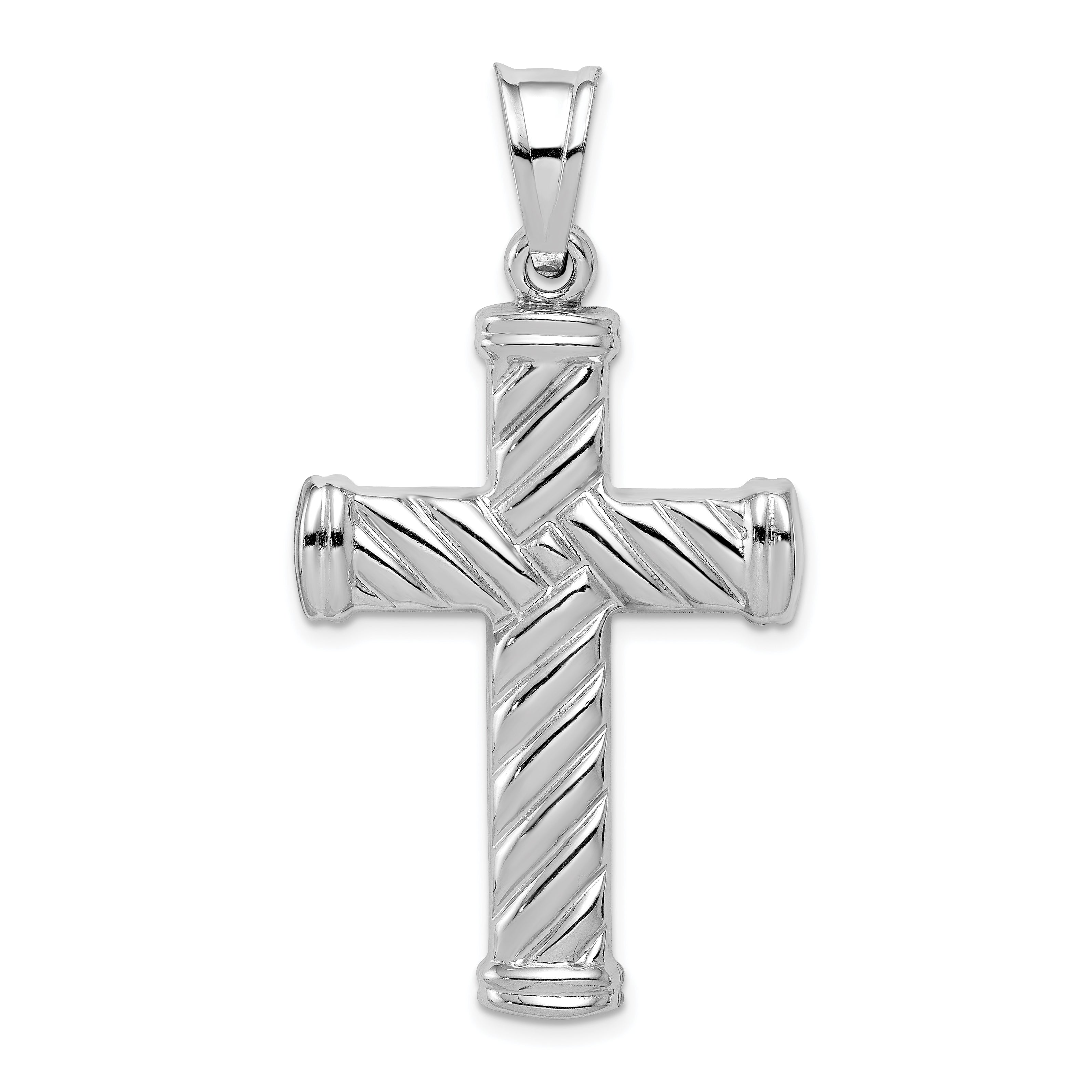Sterling Silver Rhodium-Plated Latin Cross Pendant with Polished 3D Design