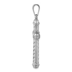 Sterling Silver 3D Hollow Cross Pendant with Rhodium Polish