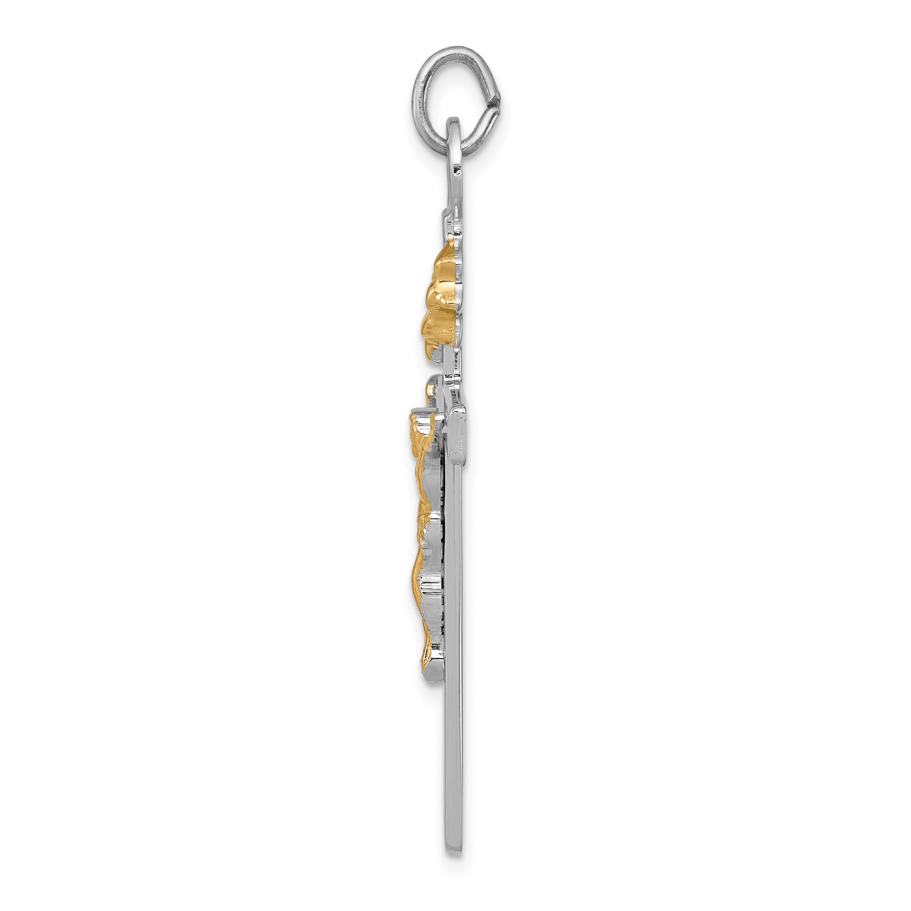 Sterling Silver 18K Gold-Plated Crucifix Pendant with Polished Rhodium Finish Secondary image