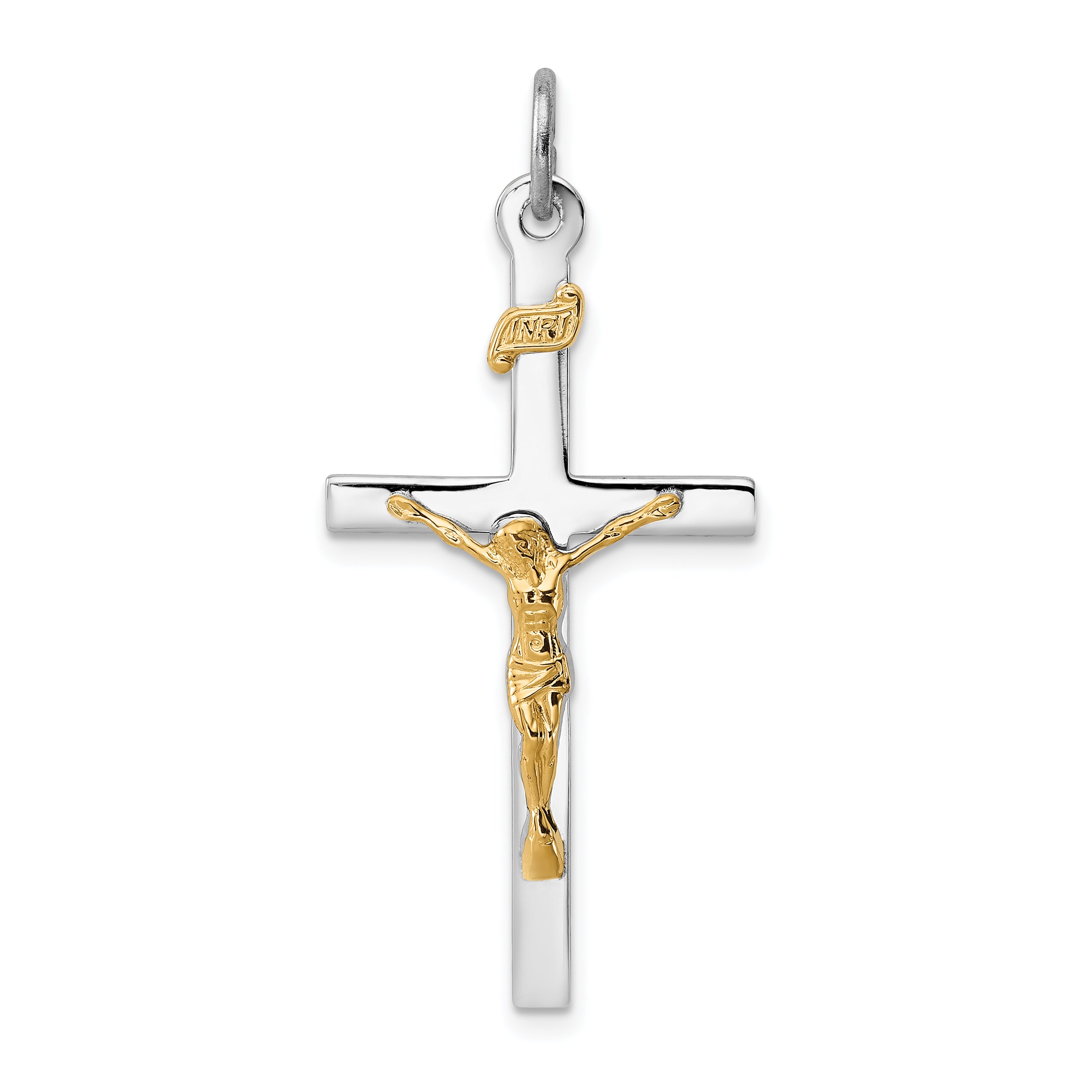 Sterling Silver Rhodium-plated & 18k Gold-plated Crucifix Pendant Main image