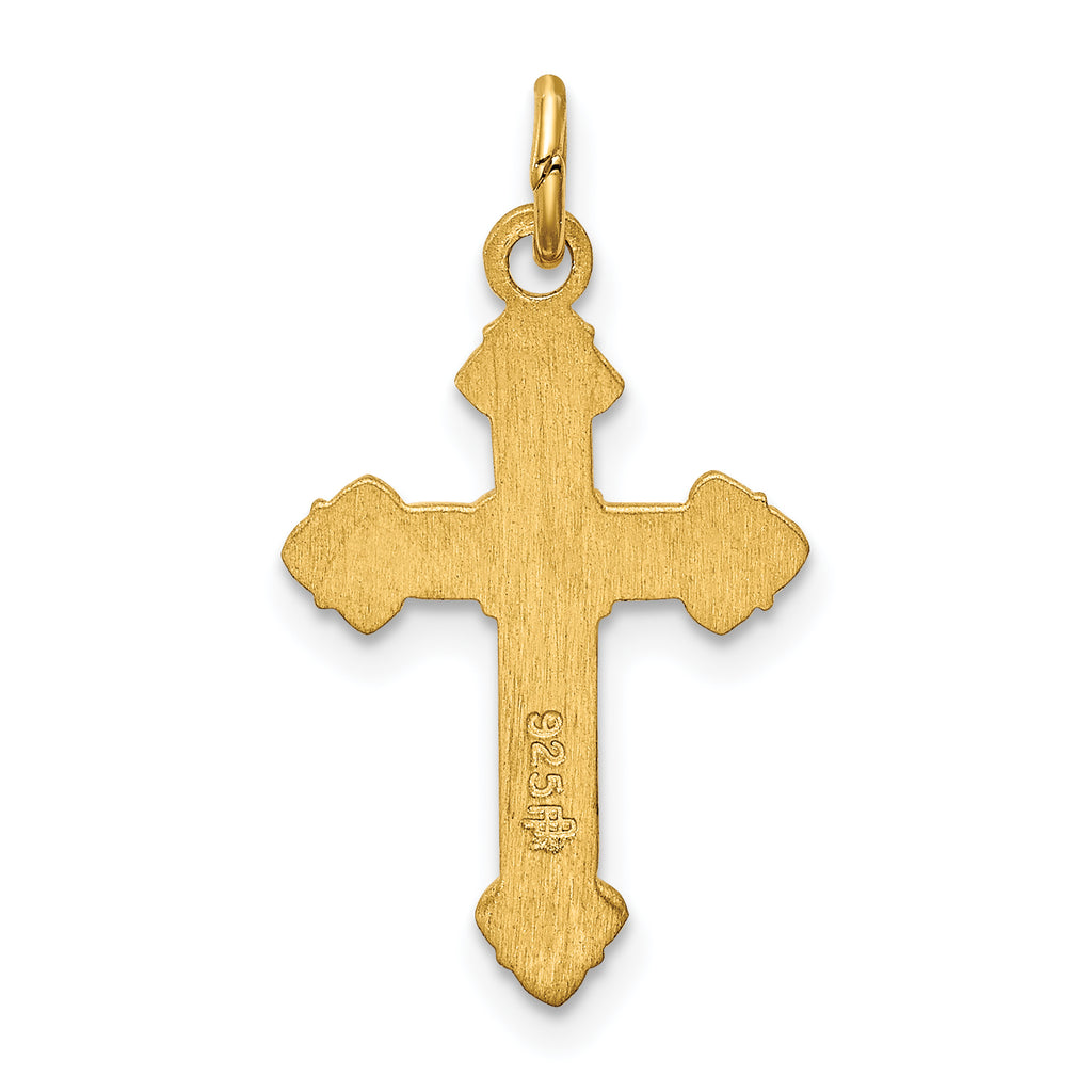 Sophia Jewelers Sterling Silver 24K Gold INRI Crucifix Polished Pendant