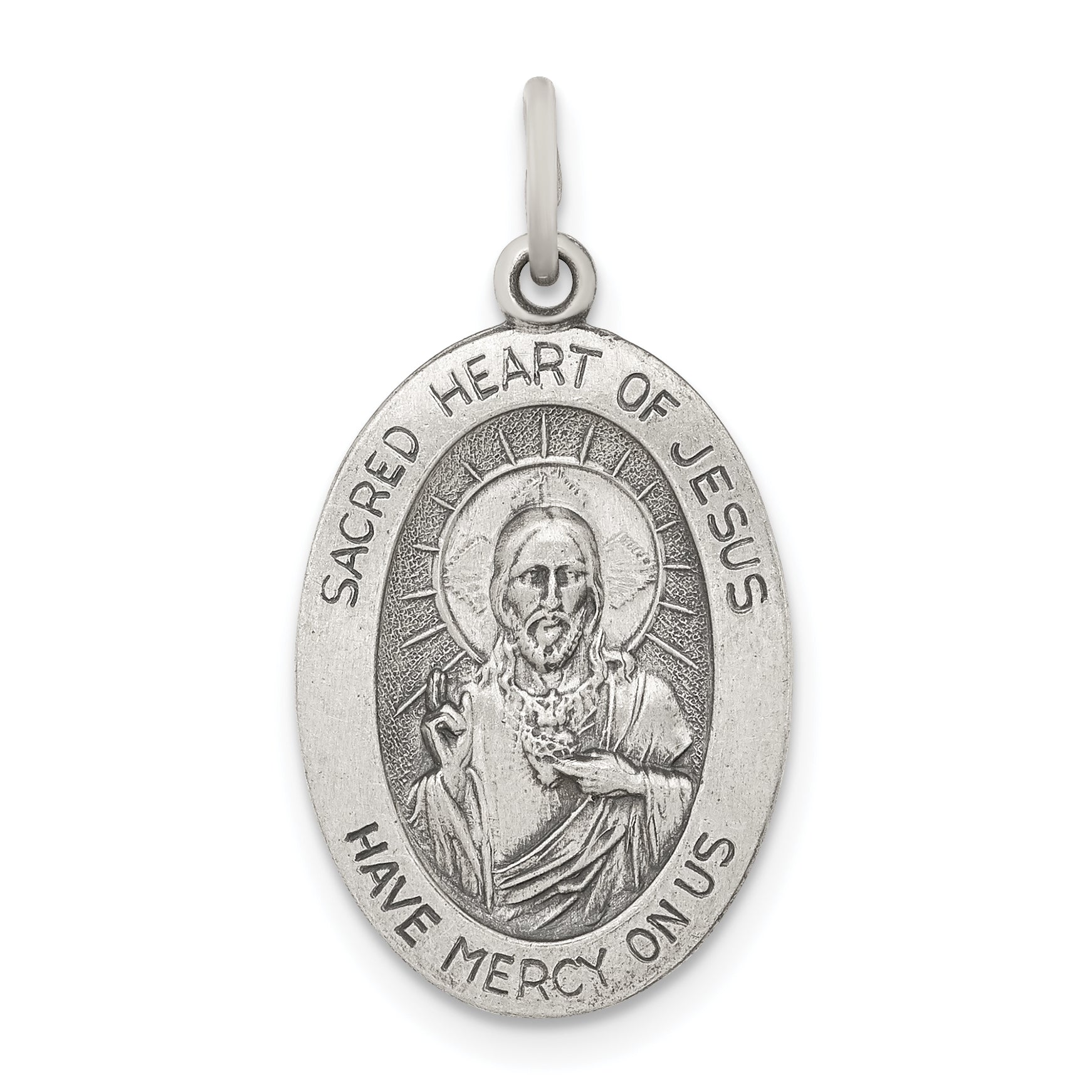 Sterling Silver Antiqued Sacred Heart of Jesus Medal Main image