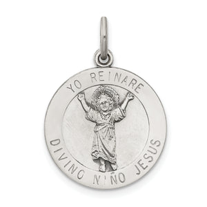 Nino Divine Infant Jesus Medal in Sterling Silver, 23mm Antiqued - Sophia Jewelers