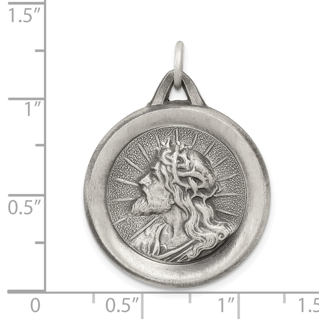 Sterling Silver 925 Antiqued Jesus Medal Pendant Vintage Inspired