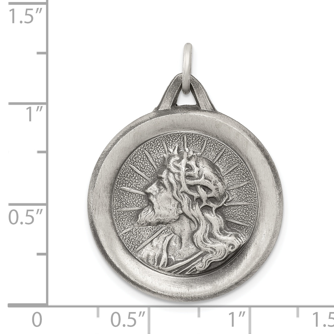 Sterling Silver 925 Antiqued Jesus Medal Pendant Vintage Inspired