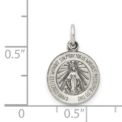 Sterling Silver 925 Antiqued Miraculous Medal Pendant Vintage Charm