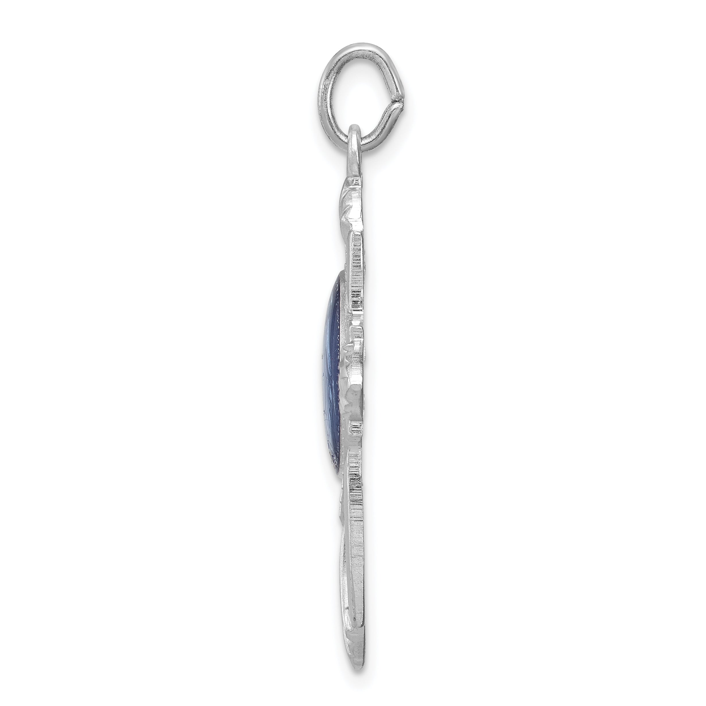 Sterling Silver 925 Miraculous Medal Cross Pendant with Blue Accents