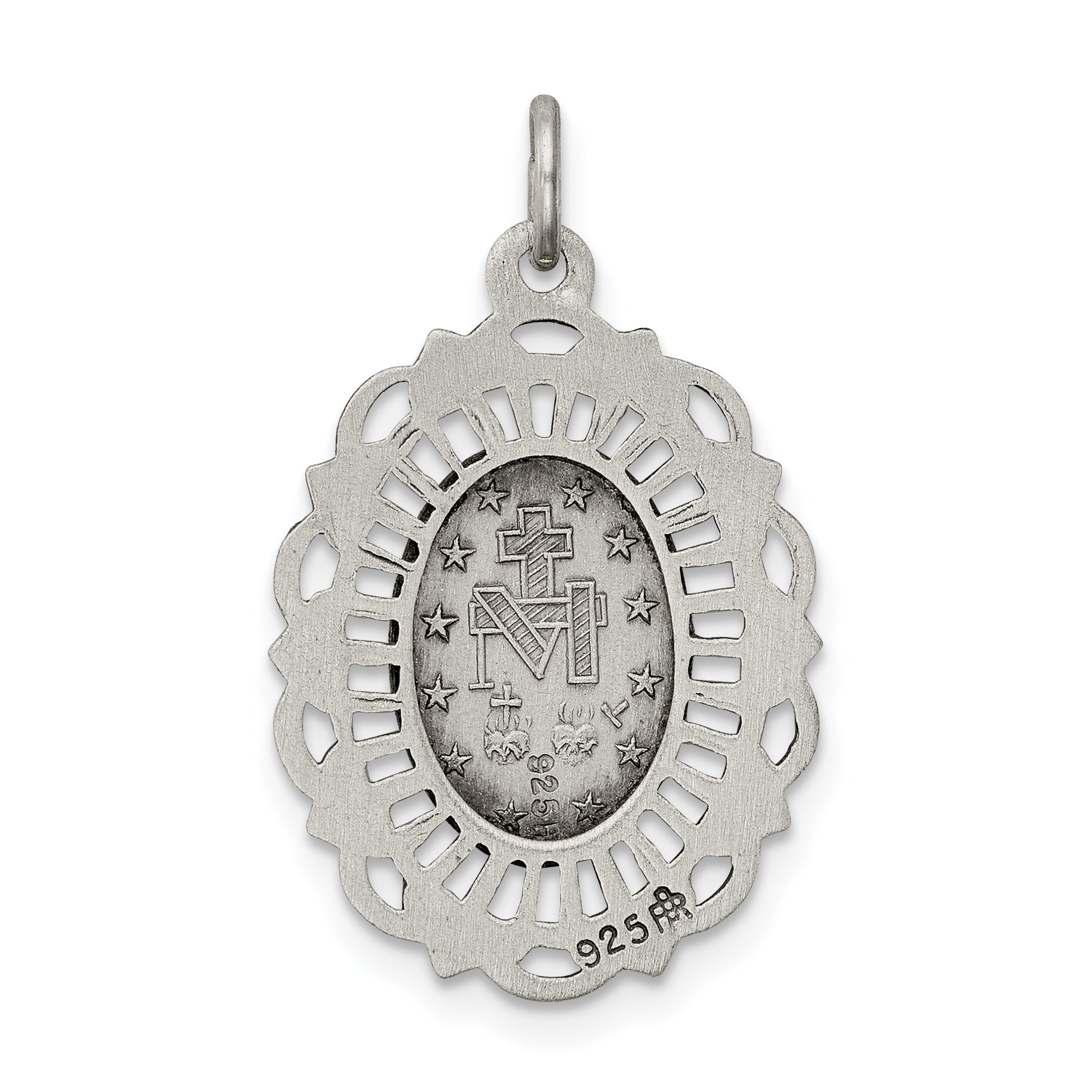 Sterling Silver 925 Antiqued Miraculous Medal Pendant for Vintage Charm