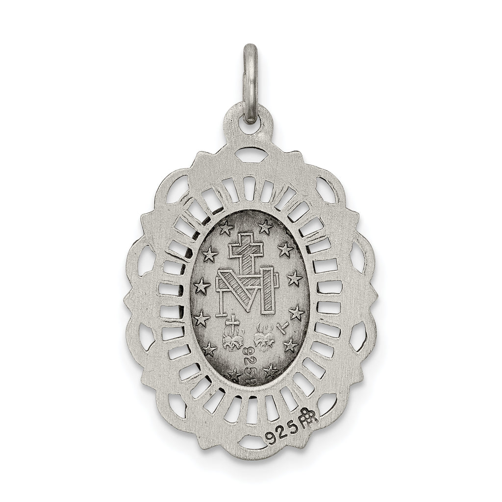 Sterling Silver 925 Antiqued Miraculous Medal Pendant for Vintage Charm