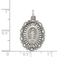 Sterling Silver 925 Antiqued Miraculous Medal Pendant for Vintage Charm