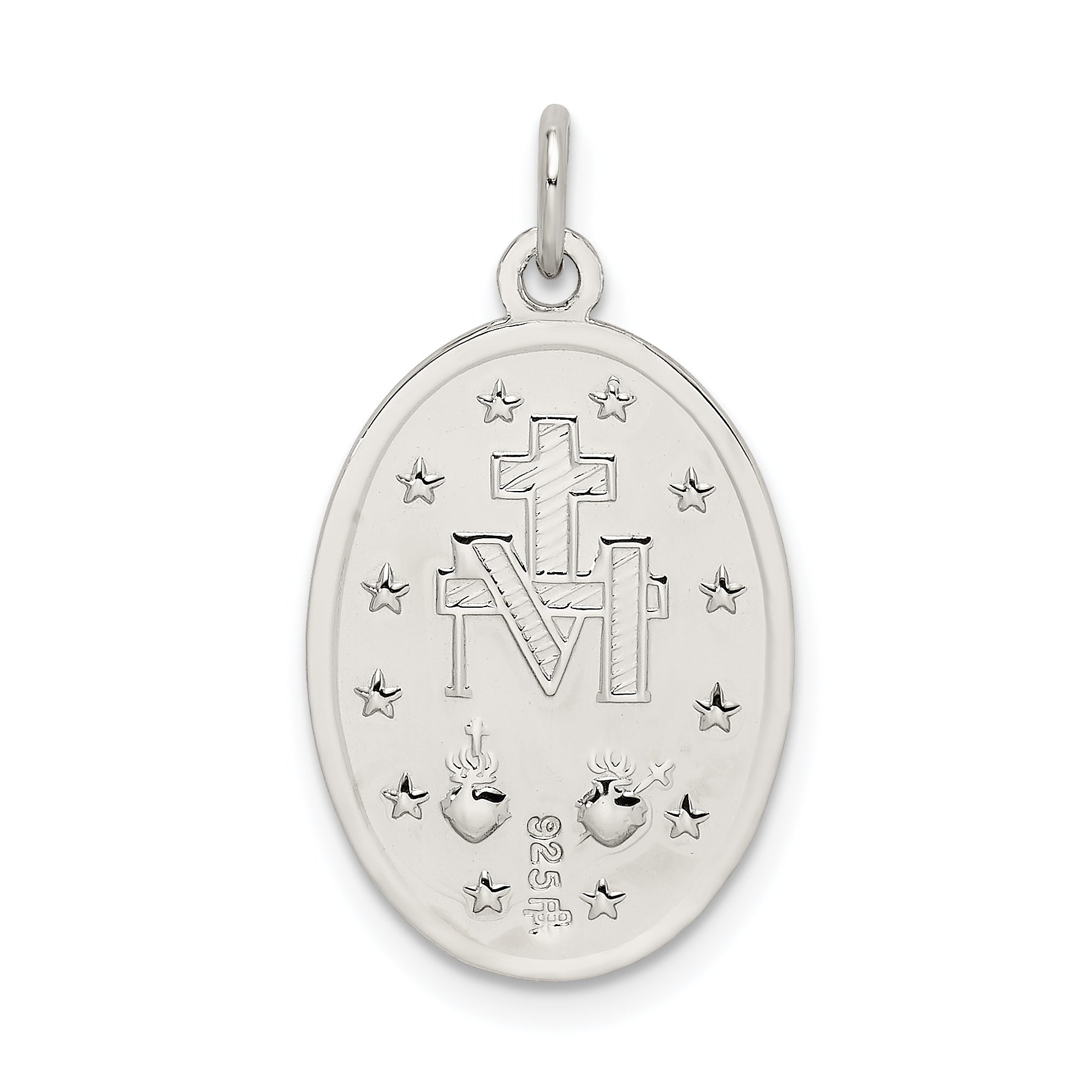 Sterling Silver 925 Miraculous Medal Pendant with Polished Palladium Finish