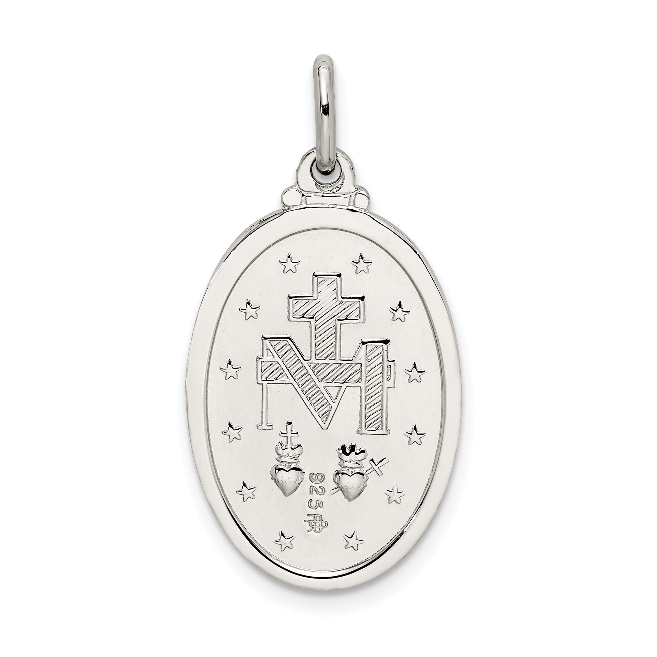 Sterling Silver 925 Miraculous Medal Pendant with Polished Palladium Finish
