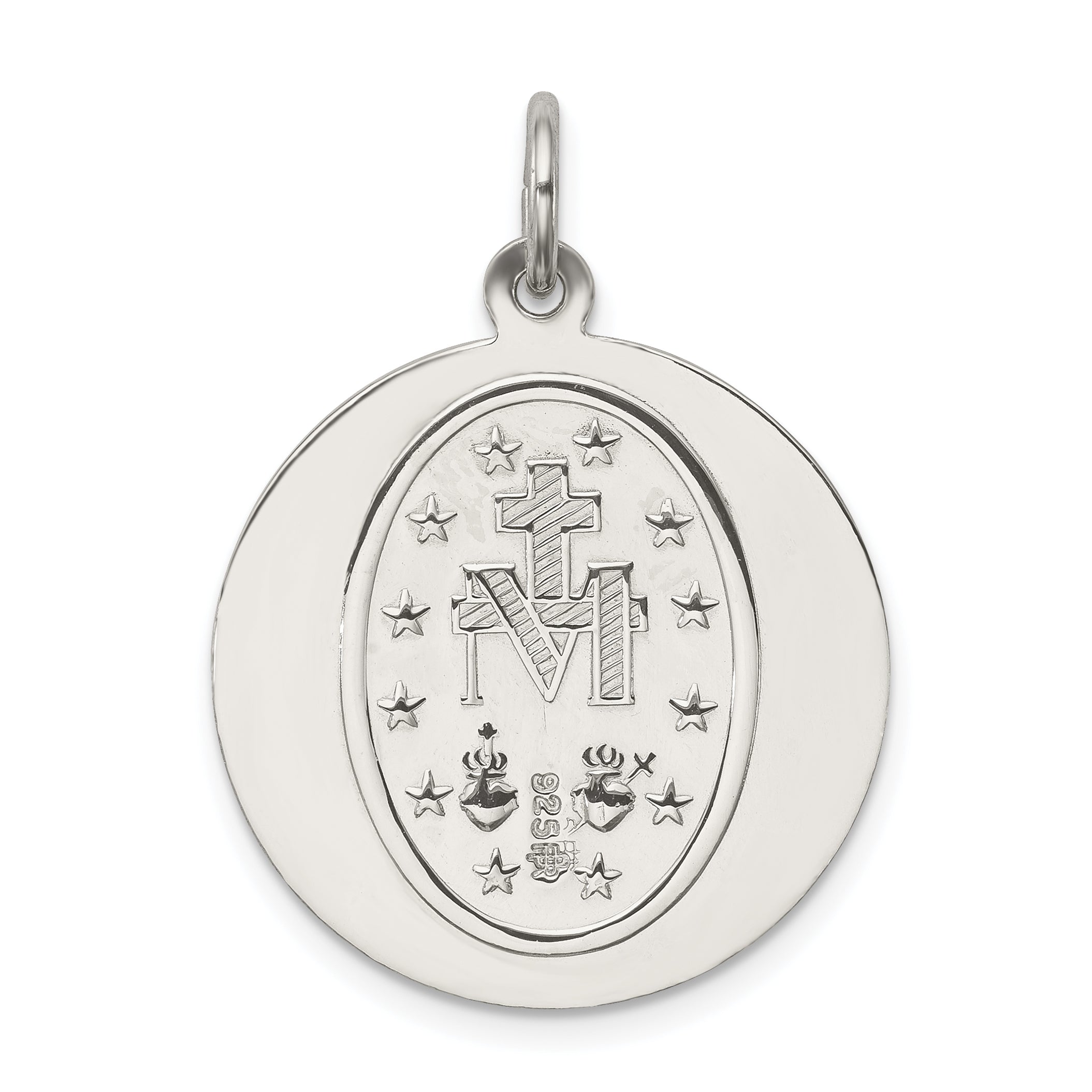 Sterling Silver 925 Miraculous Medal Pendant with Polished Palladium Finish