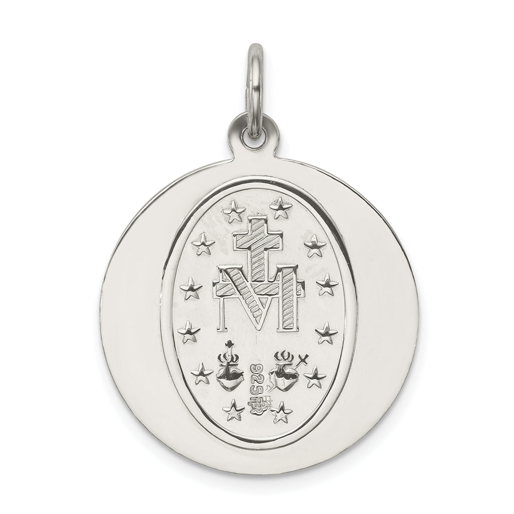Sterling Silver 925 Miraculous Medal Pendant with Polished Palladium Finish