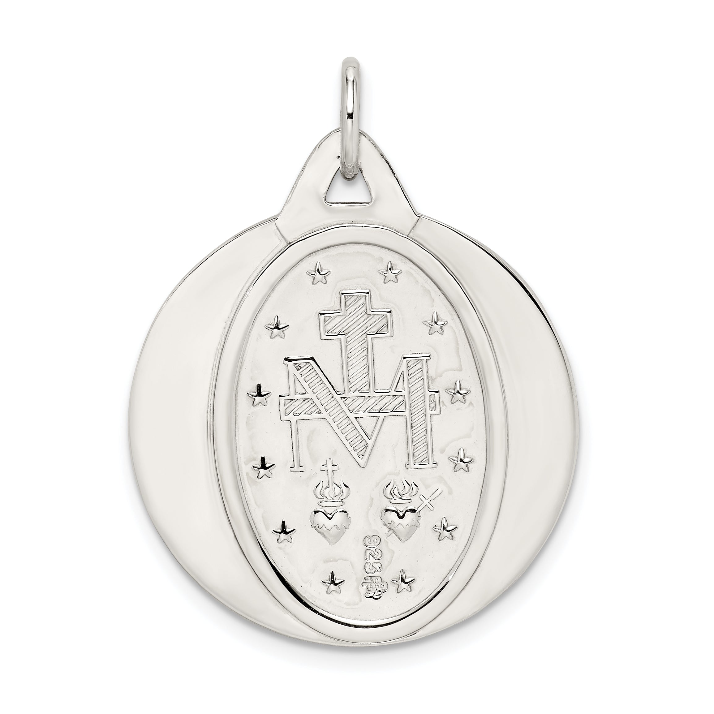 Sterling Silver 925 Miraculous Medal Pendant with Polished Palladium Finish