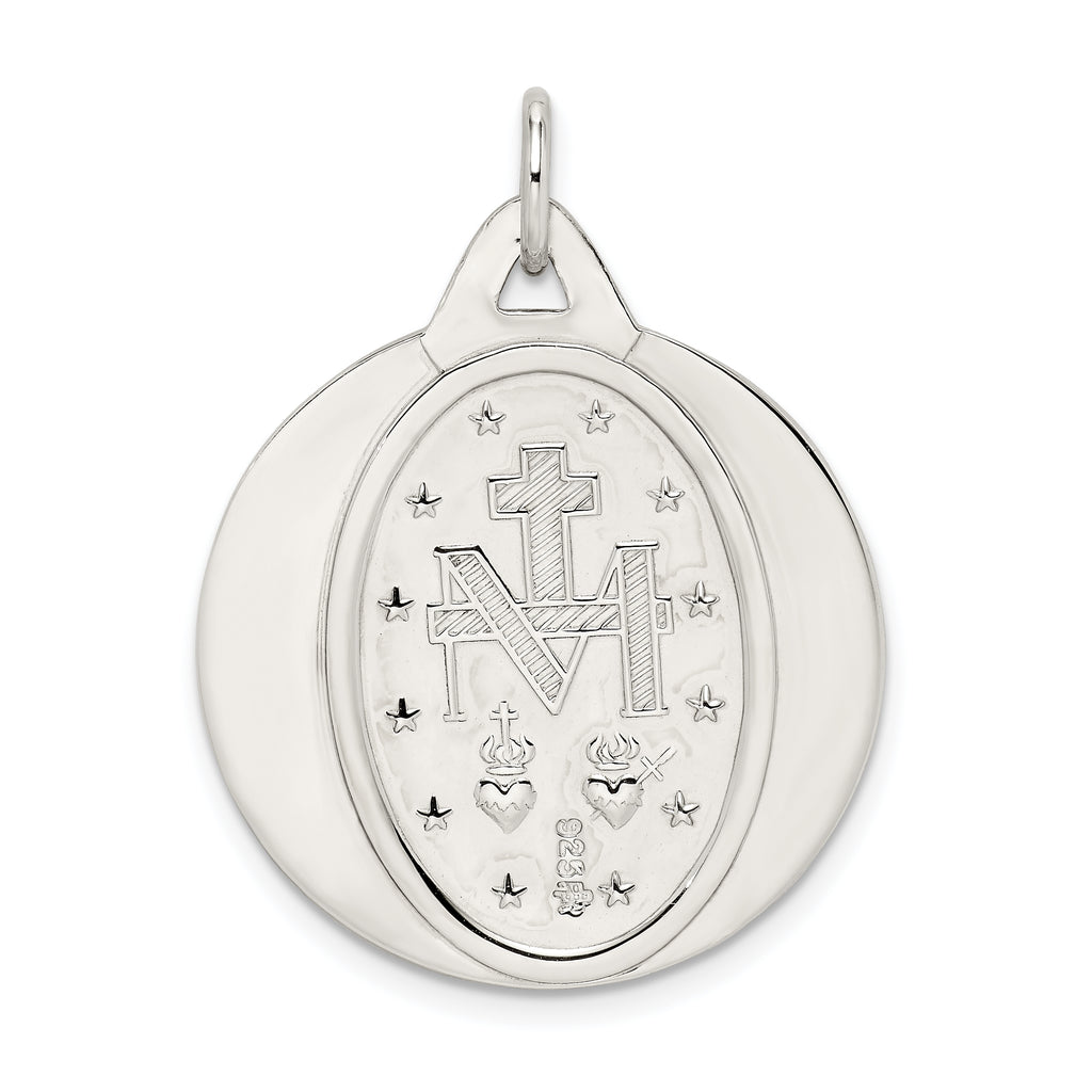 Sterling Silver 925 Miraculous Medal Pendant with Polished Palladium Finish
