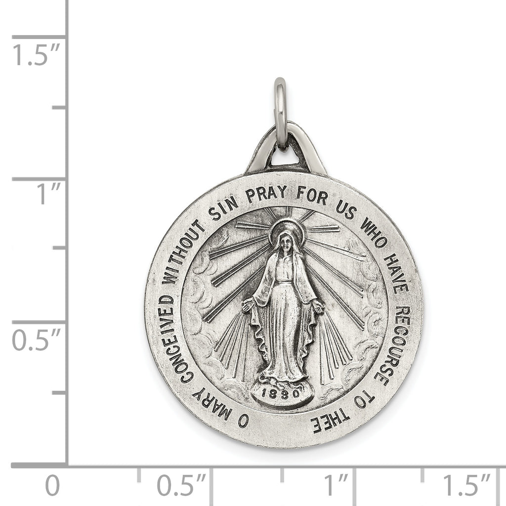 Sterling Silver 925 Antiqued Miraculous Medal Pendant Vintage Charm