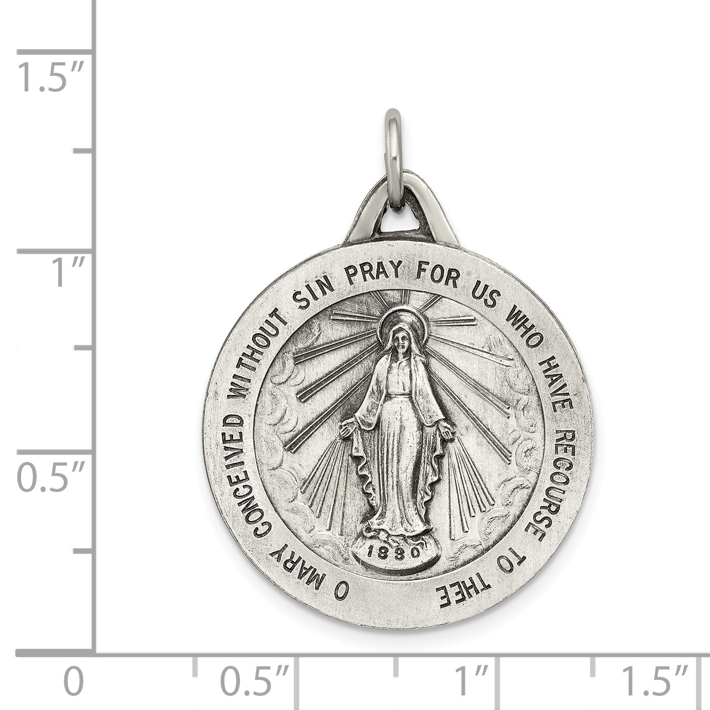 Sterling Silver 925 Antiqued Miraculous Medal Pendant Vintage Charm