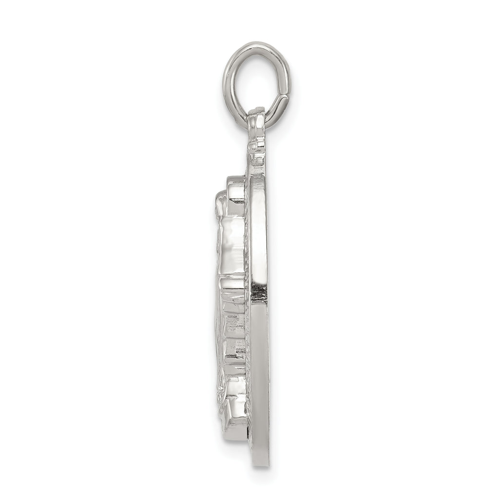 Sterling Silver 925 Miraculous Medal Pendant with Polished 3D Design