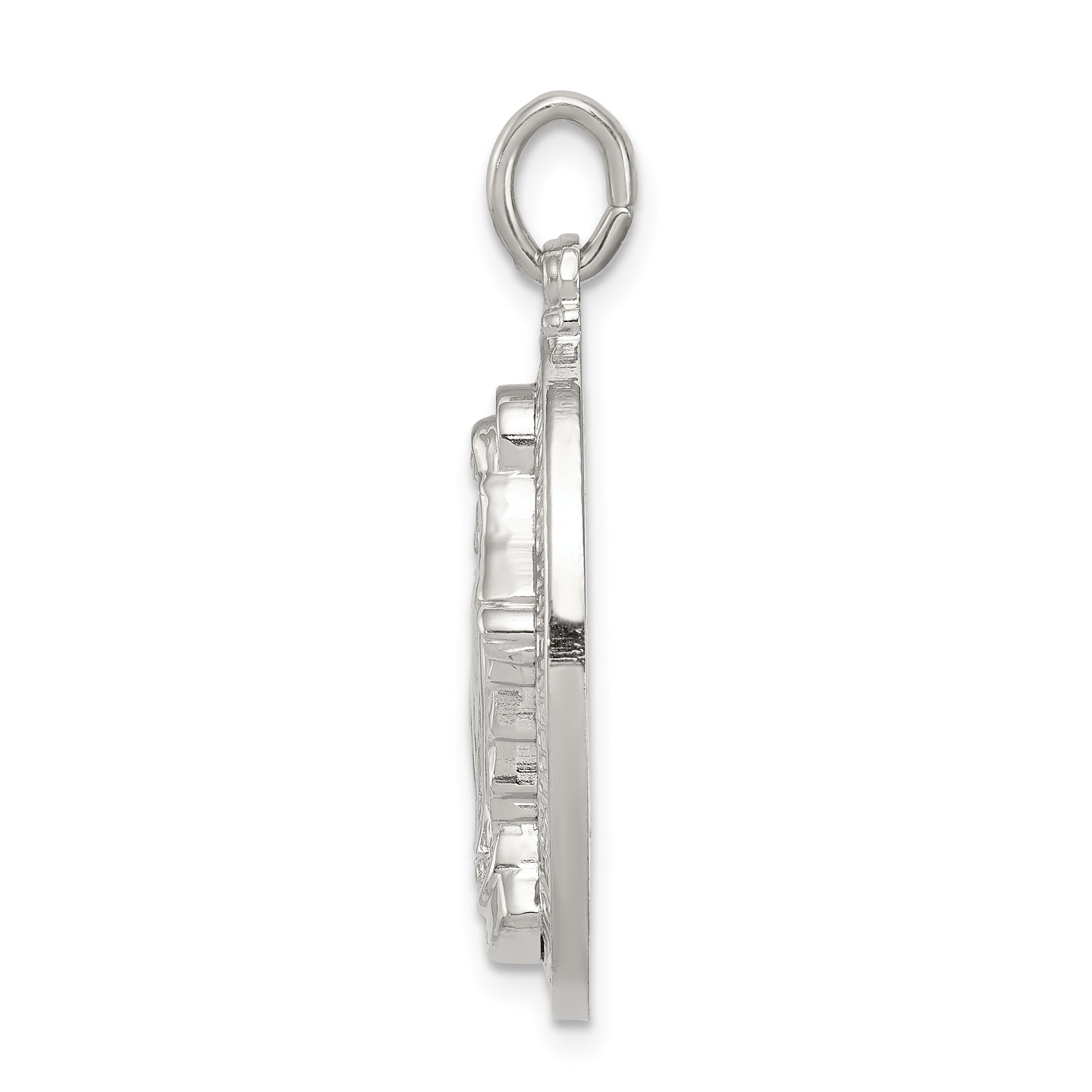 Sterling Silver 925 Miraculous Medal Pendant with Polished 3D Design