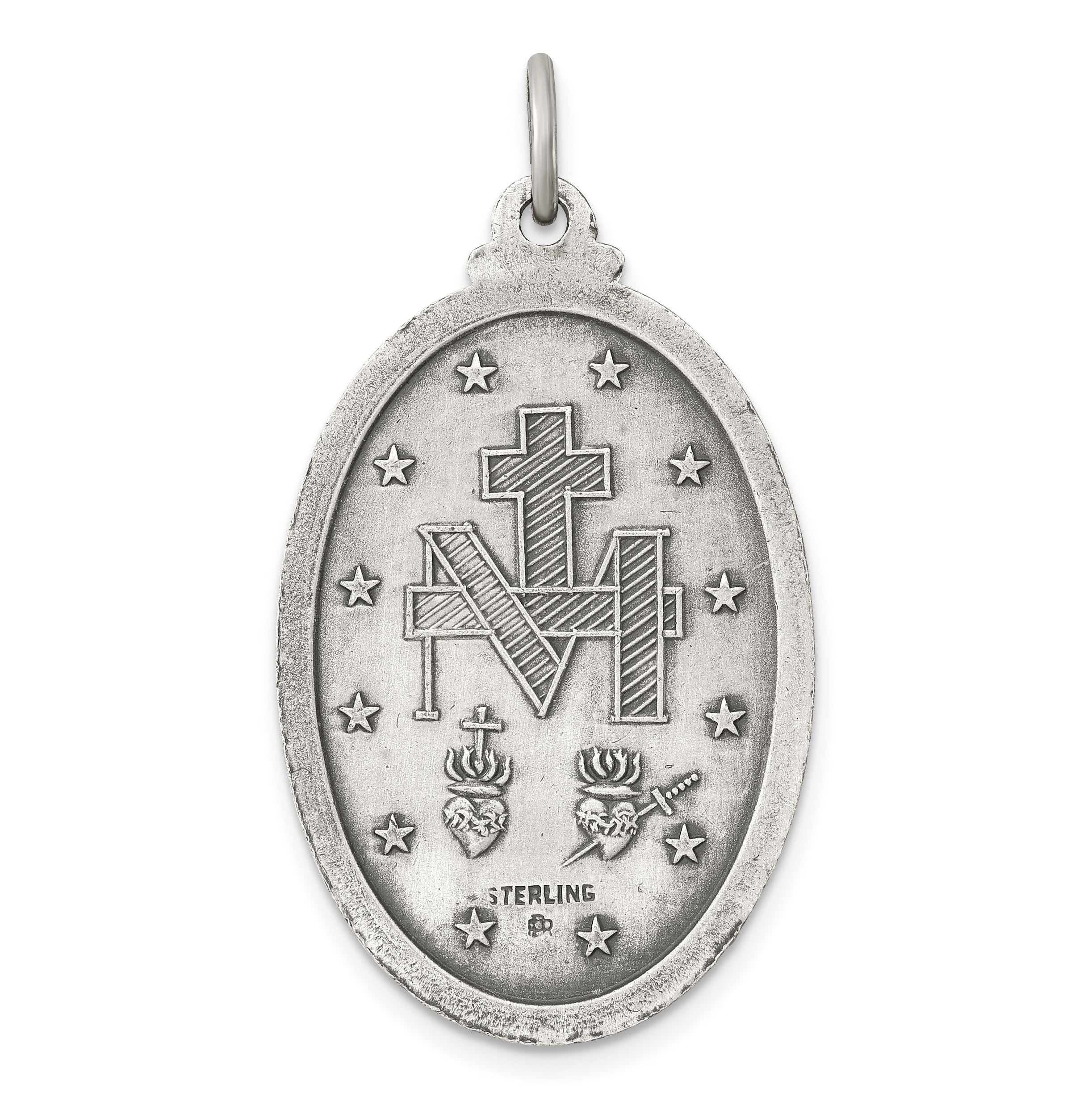 Sterling Silver 925 Antiqued Miraculous Medal Pendant Vintage Elegance