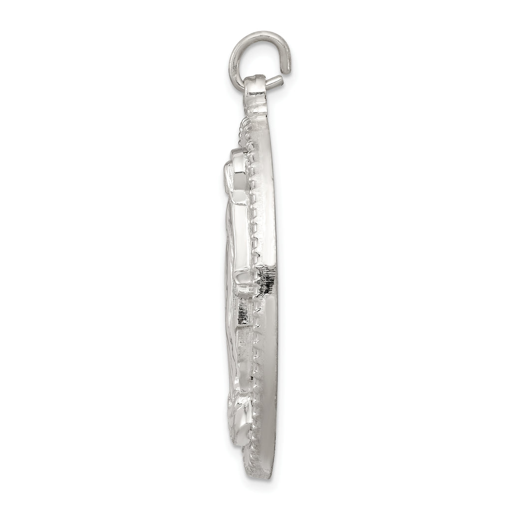 Sterling Silver 925 Miraculous Medal Pendant with Polished Palladium Finish