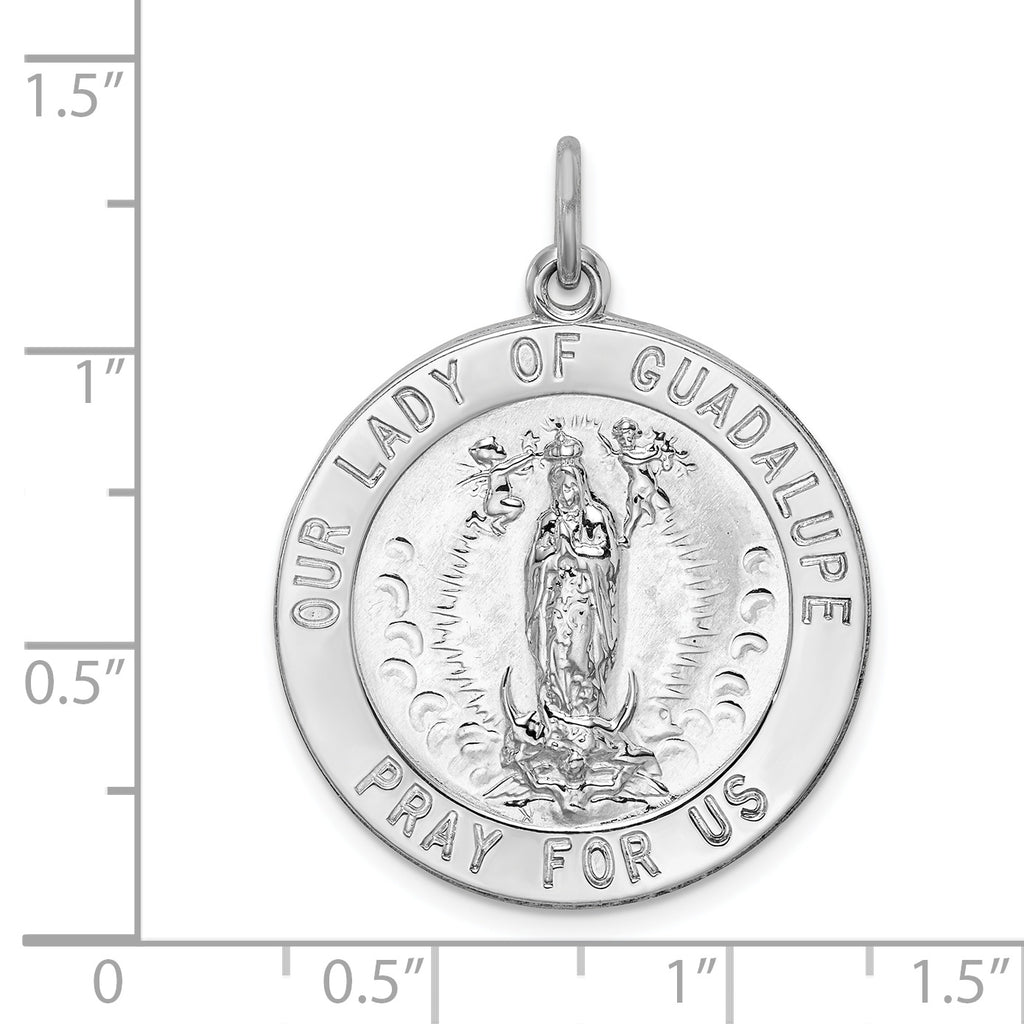 Sterling Silver Our Lady of Guadalupe Pendant Polished Rhodium-Plated Elegance