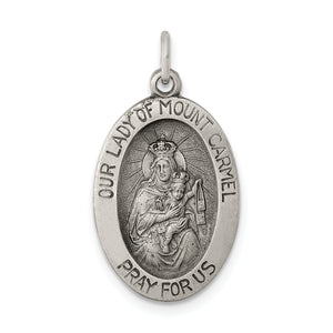 Our Lady of Mt. Carmel Medal in Sterling Silver, 24mm Antiqued - Sophia Jewelers