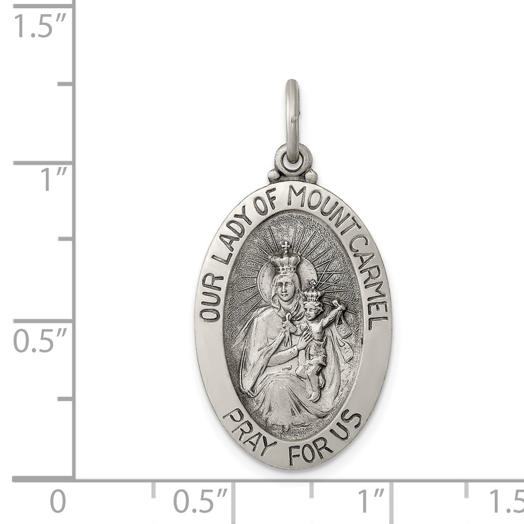 Sterling Silver 925 Antiqued Our Lady of Mount Carmel Pendant Vintage Grace