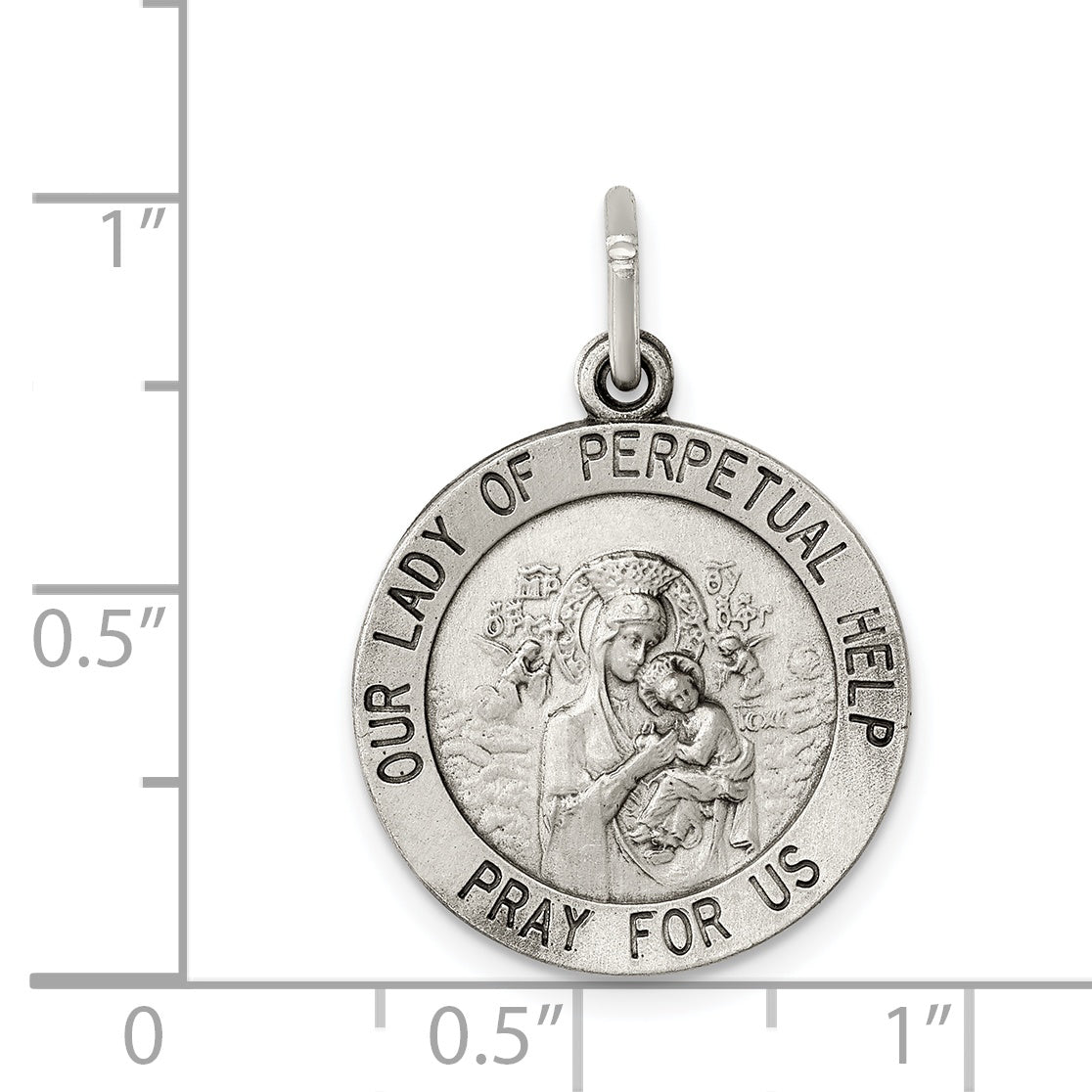 Sterling Silver 925 Our Lady Medal with Antiqued Finish Vintage Charm