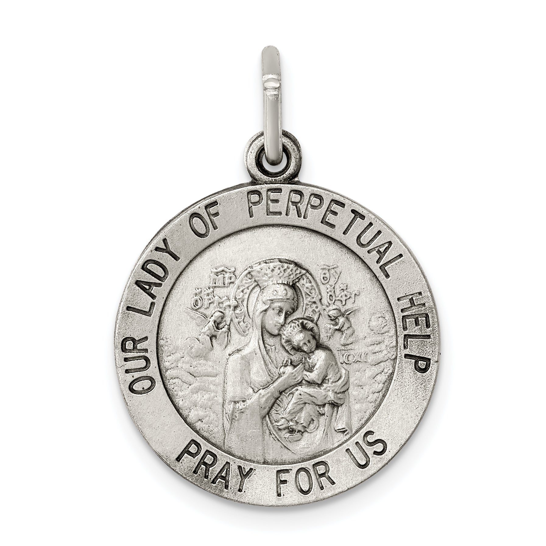 Sterling Silver Antiqued Our Lady of Perpetual Help Round Medal Main image
