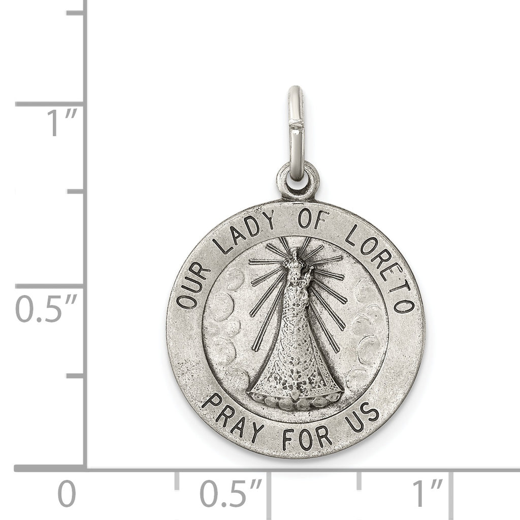 Sterling Silver 925 Our Lady of Loreto Antiqued Pendant Elegant Themed Charm