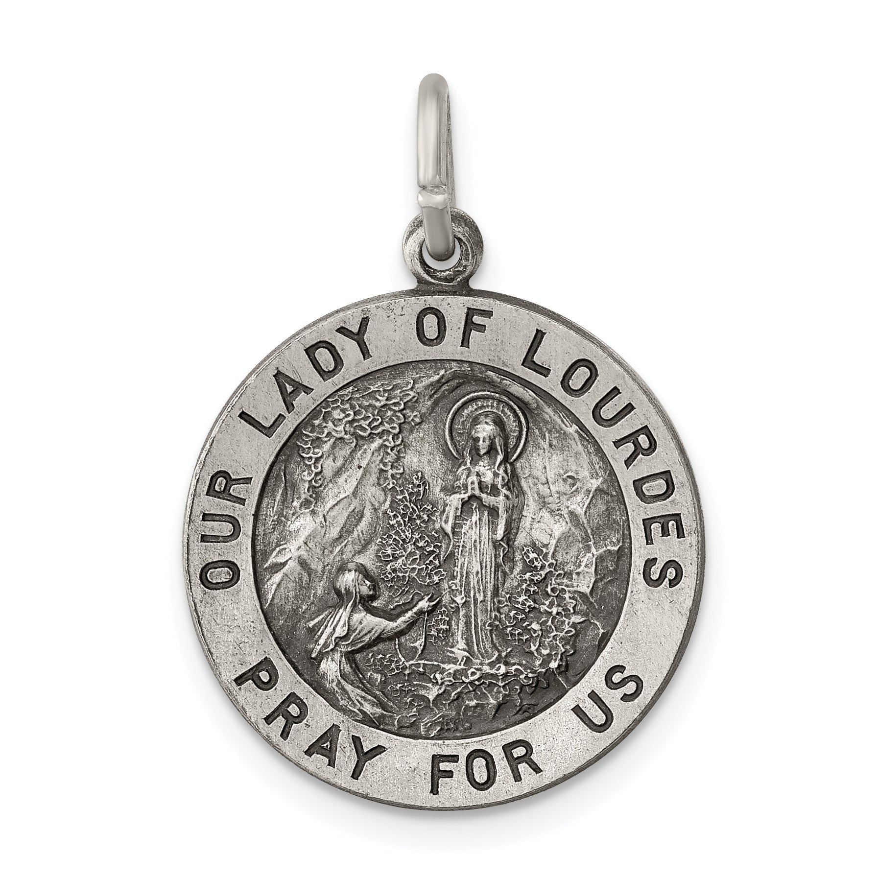Sterling Silver Antiqued Our Lady of Lourdes Medal Main image