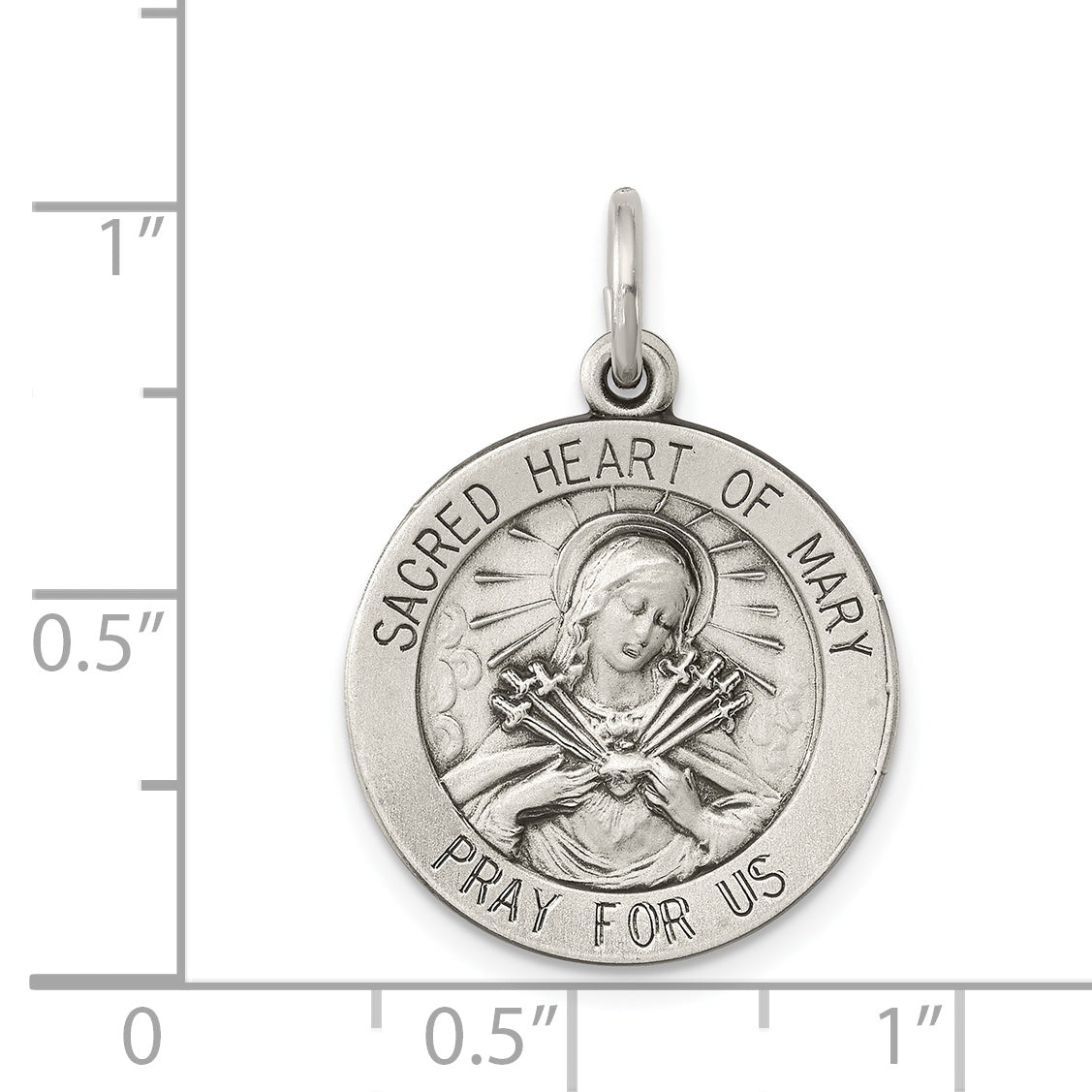 Sterling Silver Antiqued Sacred Heart of Mary Medal