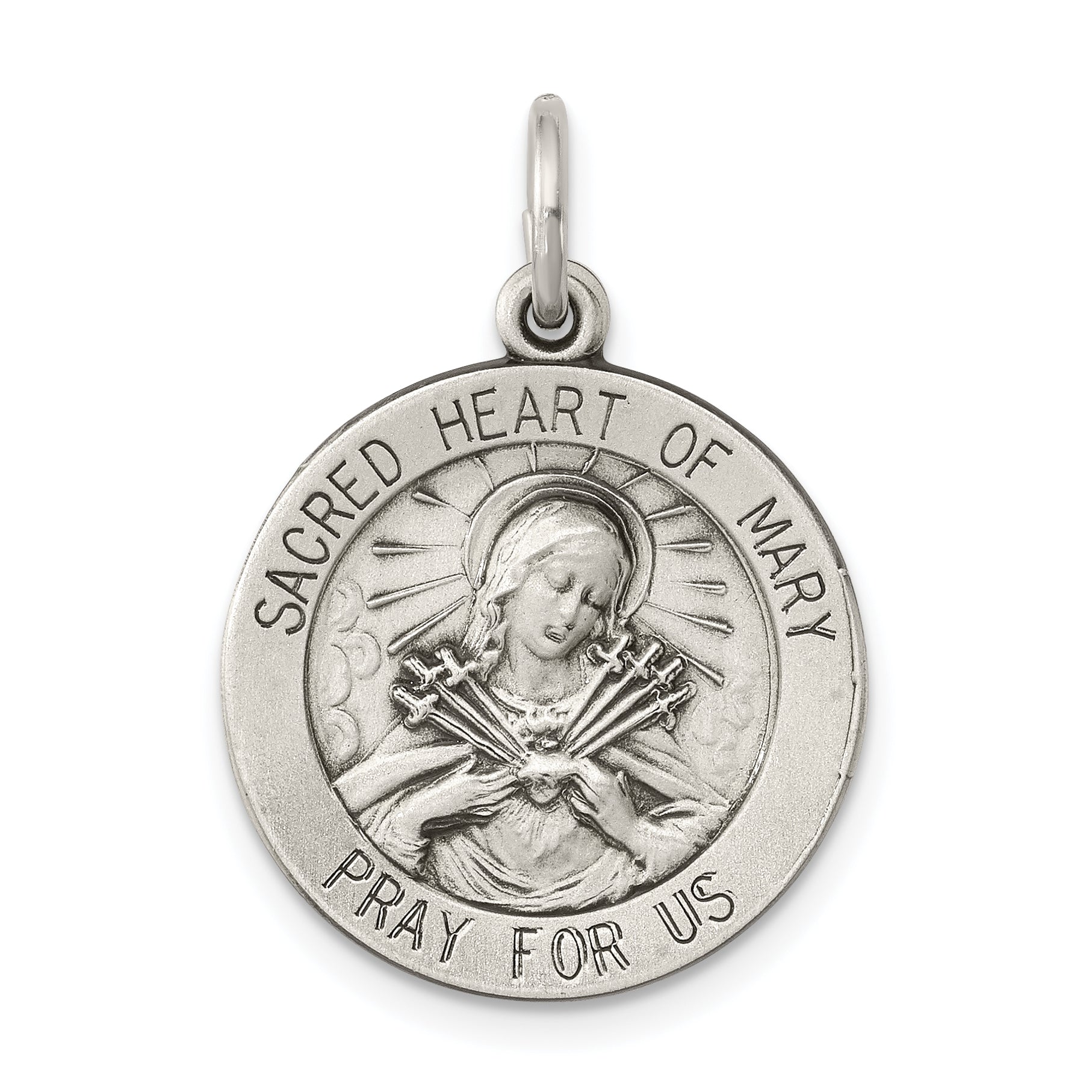 Sterling Silver Antiqued Sacred Heart of Mary Medal