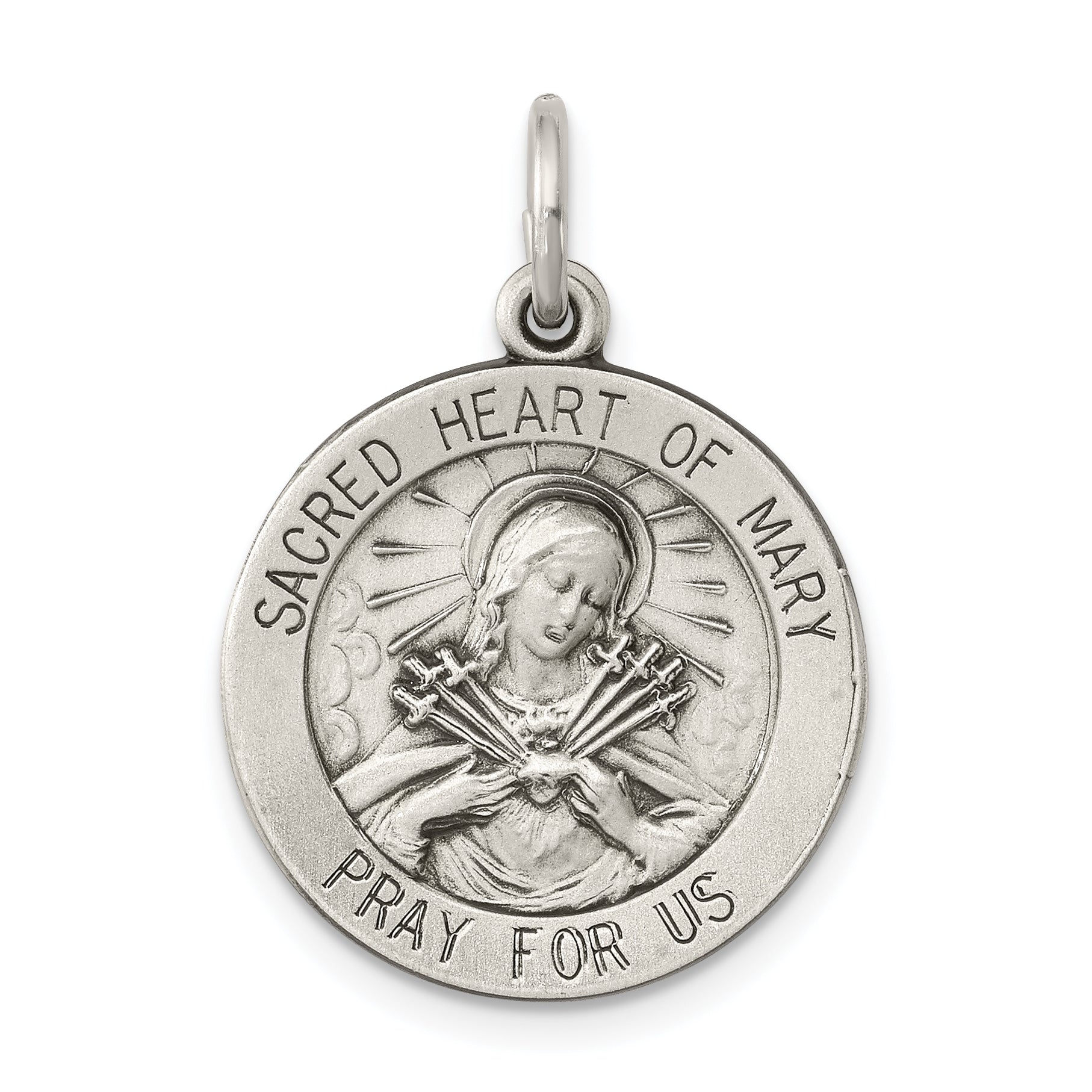 Sterling Silver Antiqued Sacred Heart of Mary Medal Main image