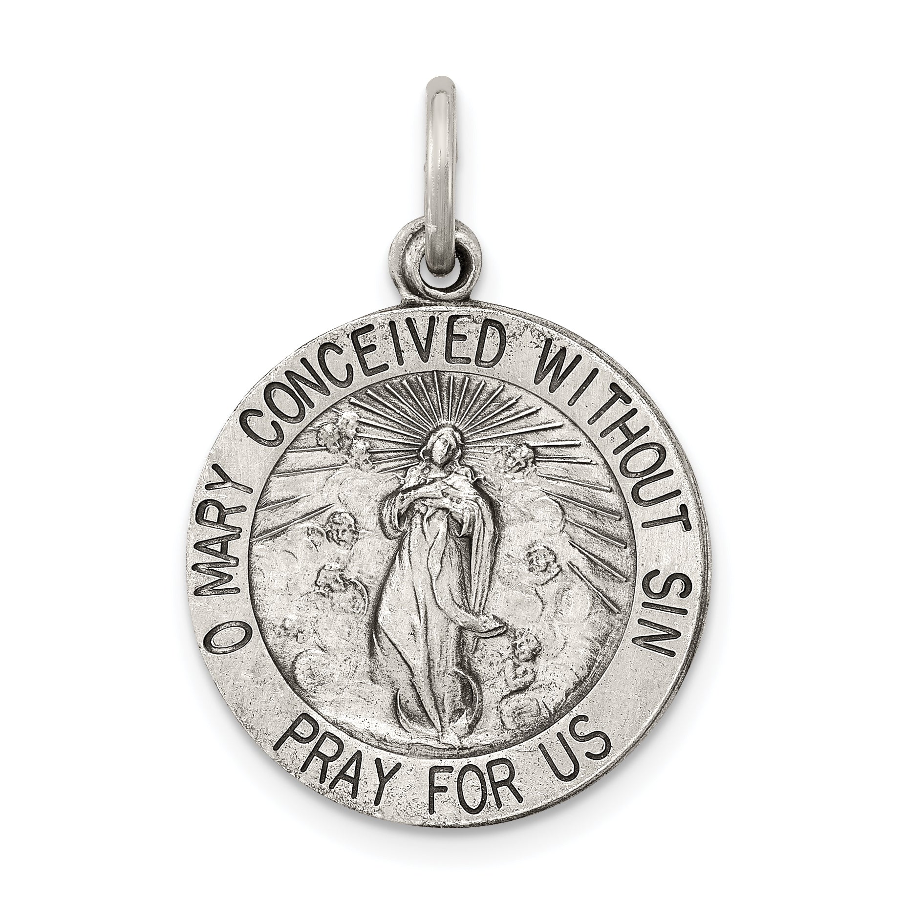 Sterling Silver Antiqued Blessed Mother Medal Main image