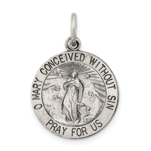 Blessed Mother Medal in Sterling Silver, 25mm Antiqued - Sophia Jewelers