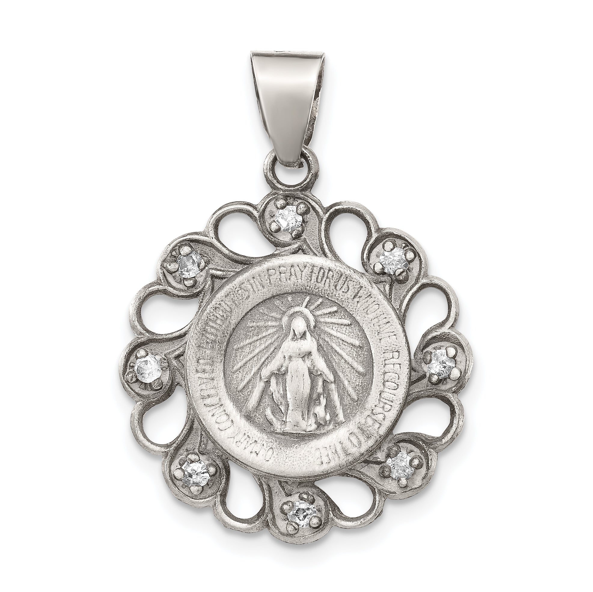 Sterling Silver & CZ Antiqued Blessed Mother Pendant Main image