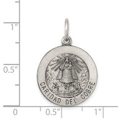 Sterling Silver 925 Caridad del Cobre Medal Antiqued Pendant Vintage Elegance