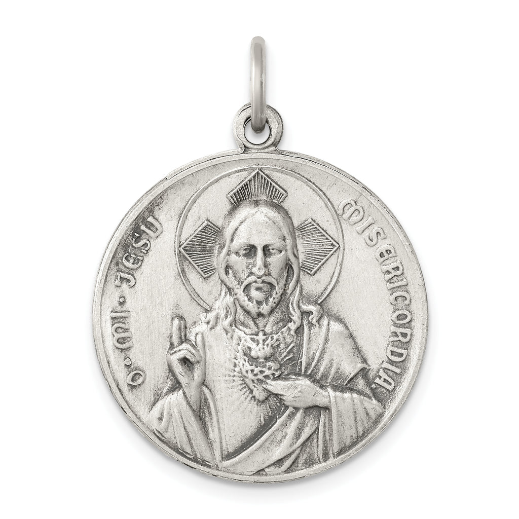Sterling Silver 925 Scapular Medal Pendant with Antiqued Finish