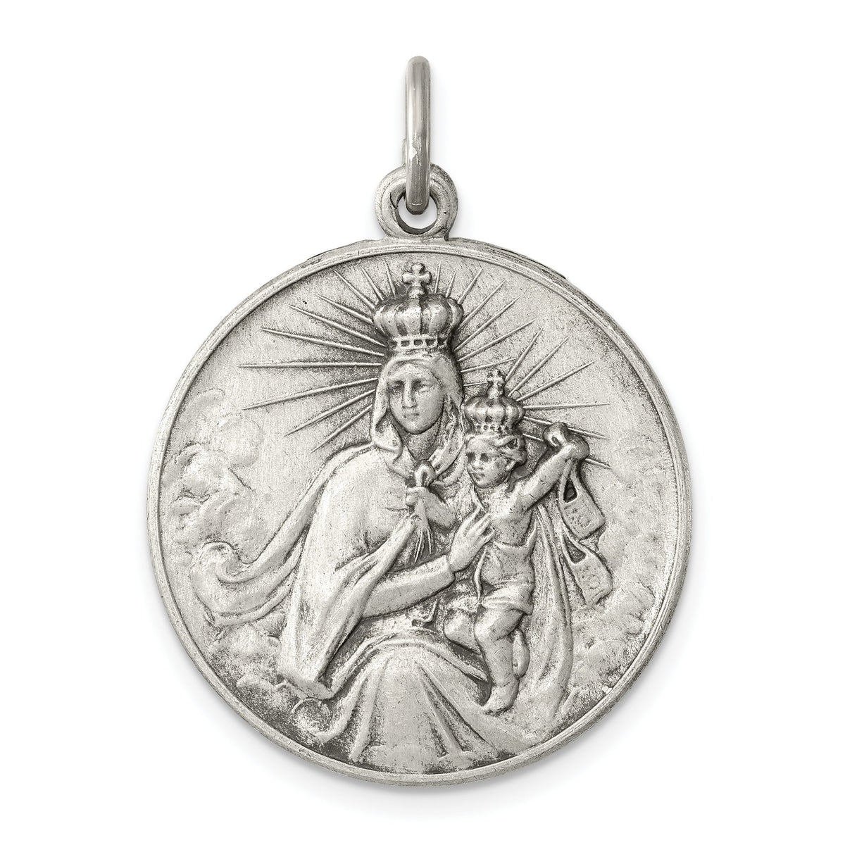 Our Lady of the Holy Scapular Medal in Sterling Silver, 24mm Antiqued - Sophia Jewelers Main image