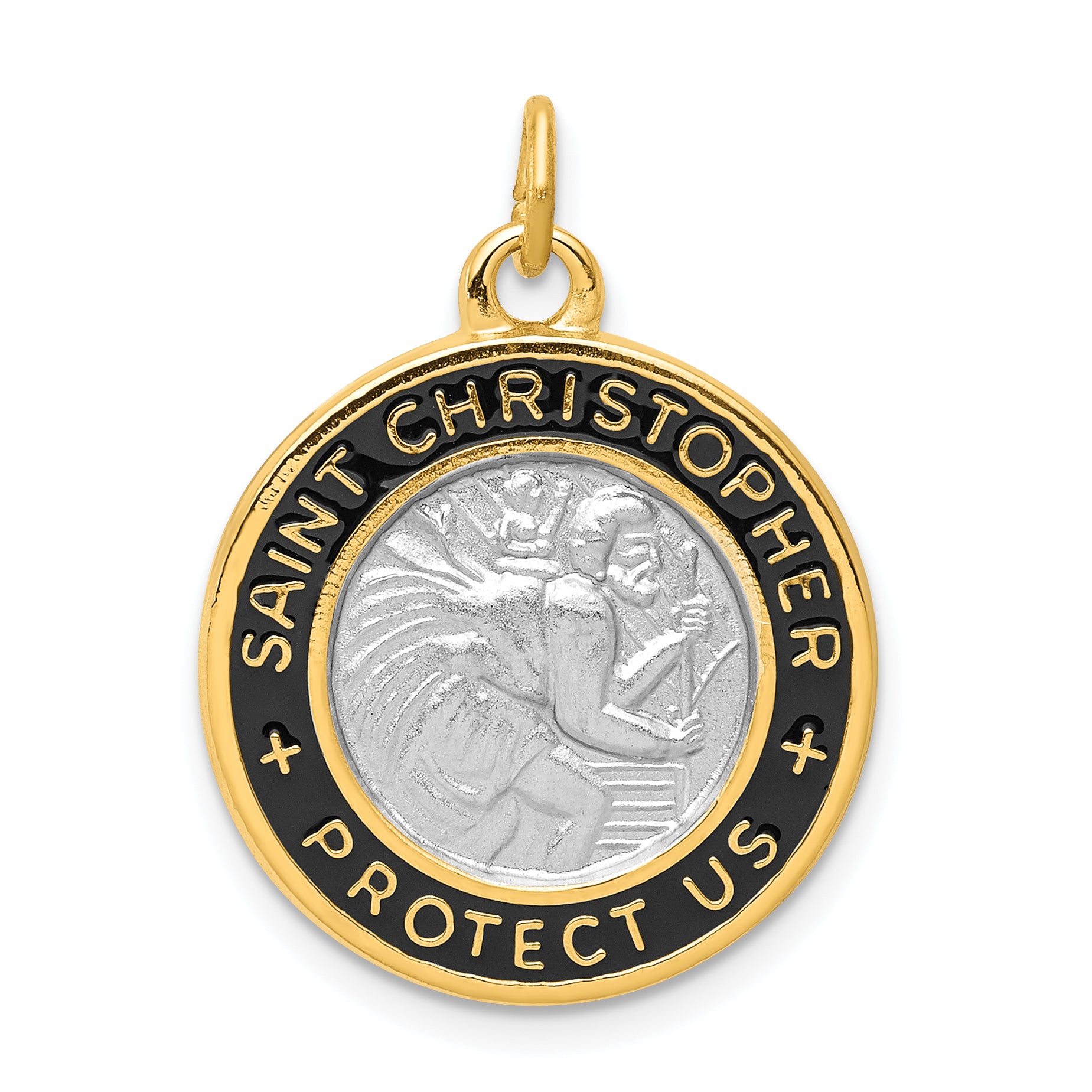 Sterling Silver Rhodium-plated & 18k plated Epoxy St. Christopher Charm