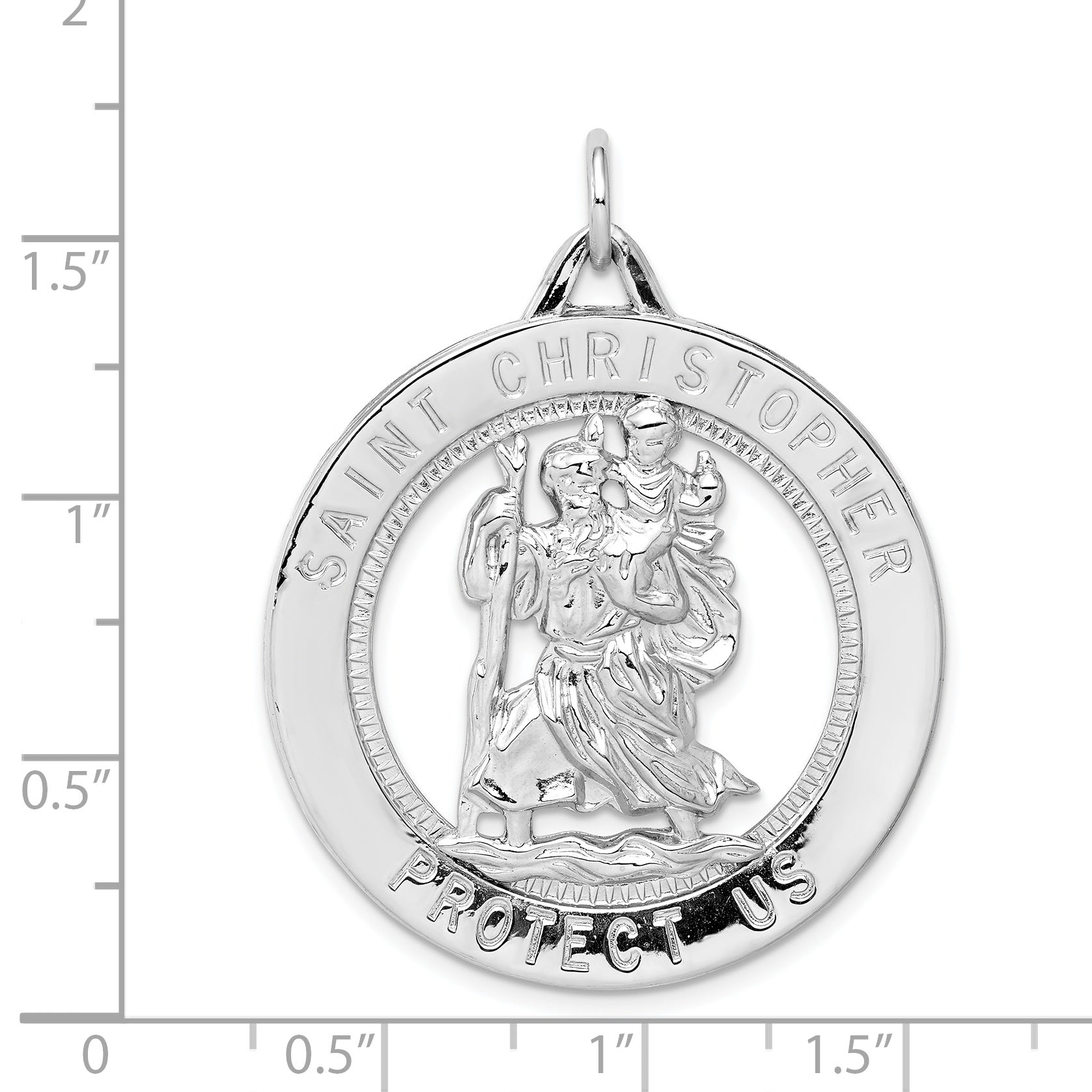 Sterling Silver 925 Saint Christopher Polished Pendant with Rhodium Plating